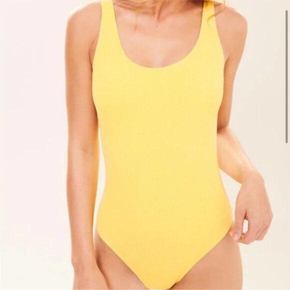 Abercrombie & Fitch Yellow Scoop Neck One Piece Swimsuit Size XS - Picture 2 of 5